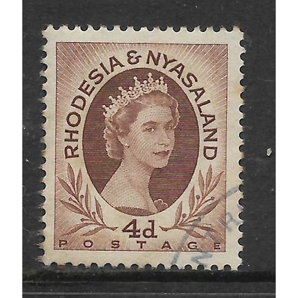 RHODESIA & NYASALAND 1954 4d BROWN QE II SG 5 FINE USED#
