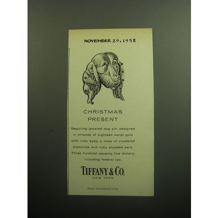 1958 Tiffany & Co. Jewelry Dog Pin Ad - Christmas Present