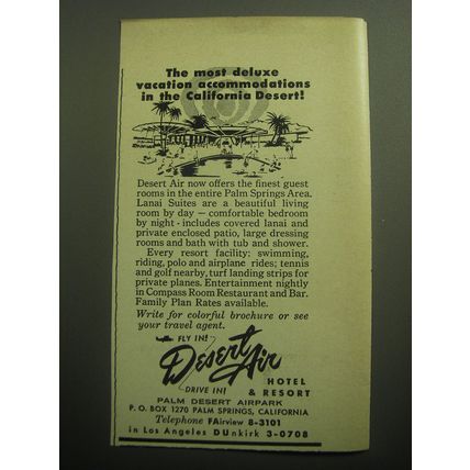 1958 Desert Air Hotel & Resort Ad - The most deluxe vacation accommodations