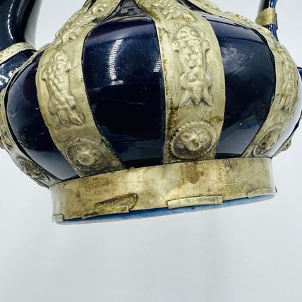 Antique Chinese Blue Cobalt Ornate Brass Design Teapot Porcelain
