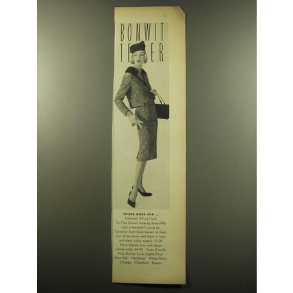 1959 Bonwit Teller Suit by Towncliffe Advertisement - Tweed goes fur