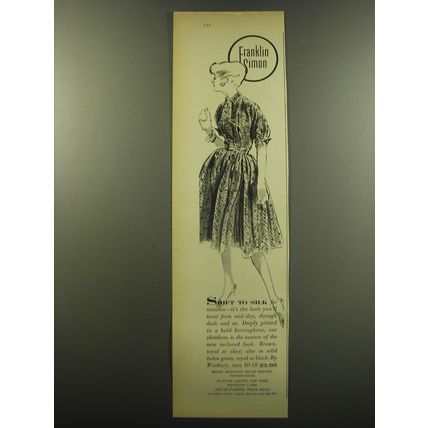 1959 Franklin Simon Dress by Westbury Advertisement - Shift to silk