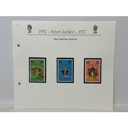 British New Hebrides 1977 Silver Jubilee Queen Elizabeth II Set 3 Stamps
