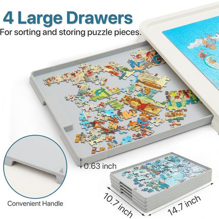 1500 Pieces Rotating Plastic Puzzle Board with Drawers and Cover, 35"X27" Portab