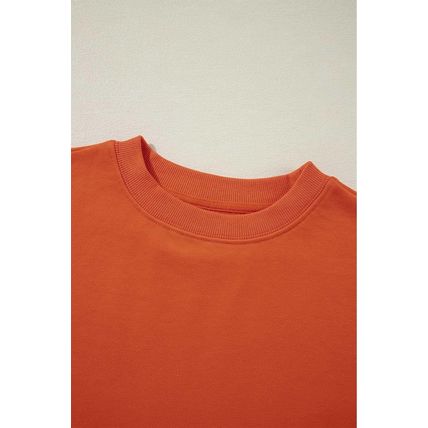 Orange Plain Drop Shoulder Crewneck Pullover Sweatshirt