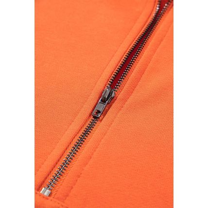 Orange Solid Kangaroo Pocket Half Zipper Oversized Hoodie