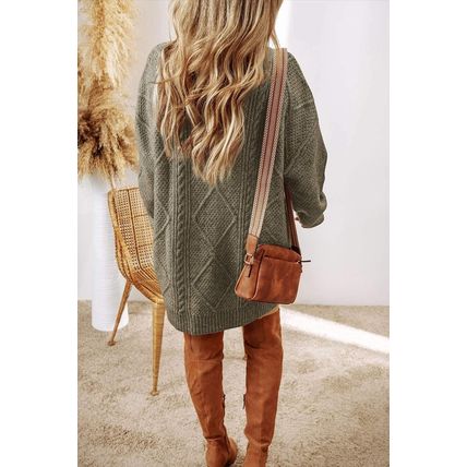 Mist Green Cable Knit Drop Shoulder Loose Fit Sweater Dress
