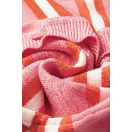 Pink Stripe Drop Shoulder Buttons Cardigan Sweater