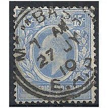 East Africa & Ugandan Protectorate 1907 SG39 15c Bright Blue Fine Used . .