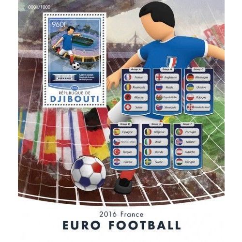 DJIBOUTI 2016 SHEET MNH FRANCE FOOTBALL SOCCER SPORTS DEPORTES EUROCOPA 2