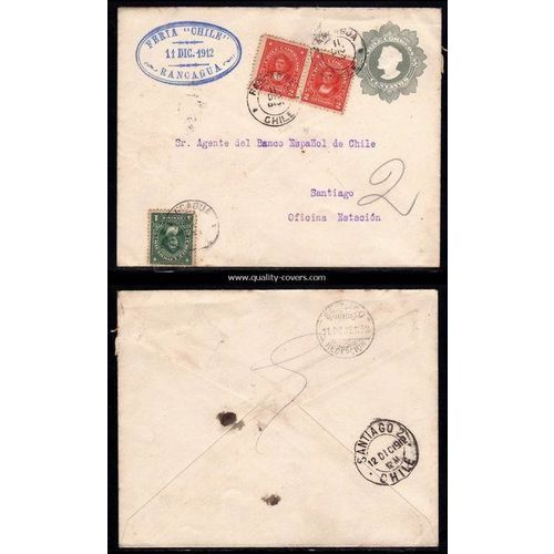 Chile Postal Sta. 1912 Uprated Rancagua to Santiago, Christopher Columbus Topic