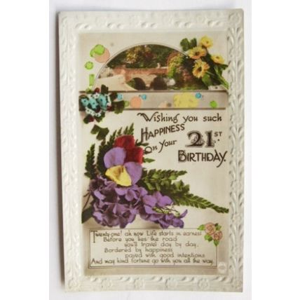 vintage postcard - Happiness on your 21st Birthday