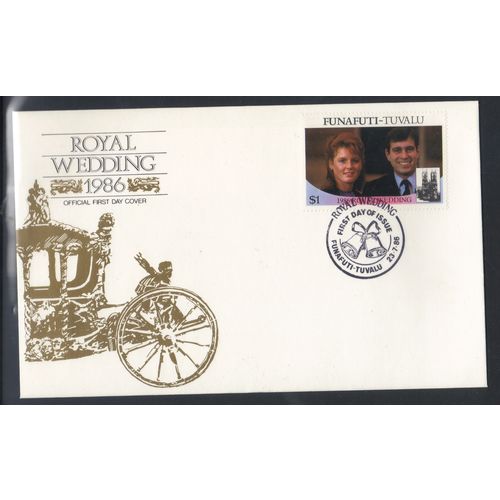 FUNAFUTI-TUVALU 1986 ROYAL WEDDING $1 MARRIED COUPLE ON FIRST DAY COVER FDC