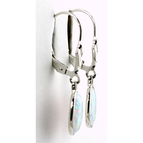 Created White Opal, 925 Sterling Silver Leverback Earrings, SE101