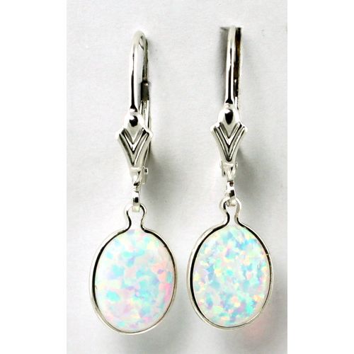 Created White Opal, 925 Sterling Silver Leverback Earrings, SE101