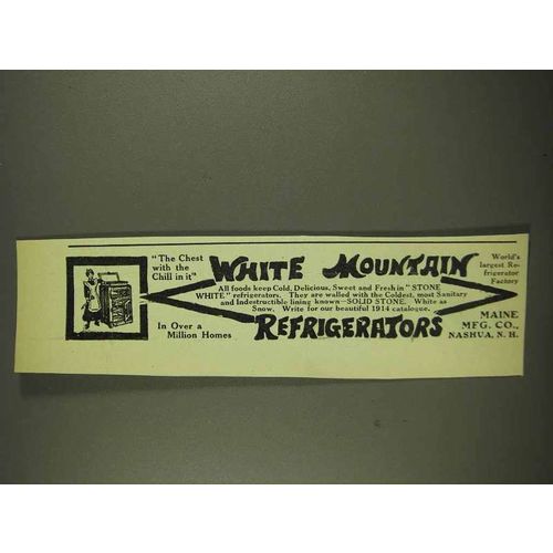 1913 White Mountain Refrigerator Ad - Chest With Chill