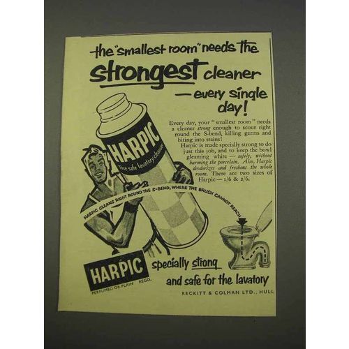 1955 Harpic Lavatory Cleanser Ad - Strongest Cleaner