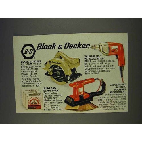 1977 Black & Decker Tool Ad - Saw, Drill, Sander
