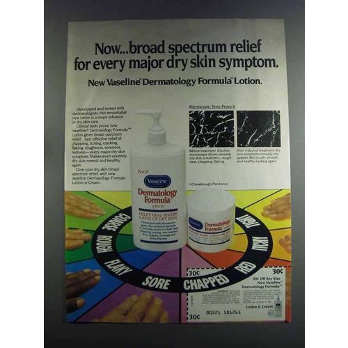 1982 Vaseline Dermatology Formula Lotion Ad - Relief