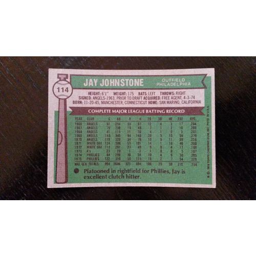 1976 Topps Card # 114 Jay Johnstone Very Good (3) Philadelphia Phillies