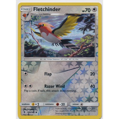 Pokemon Sun & Moon Guardians Rising 110/145 Fletchinder Rev Holo