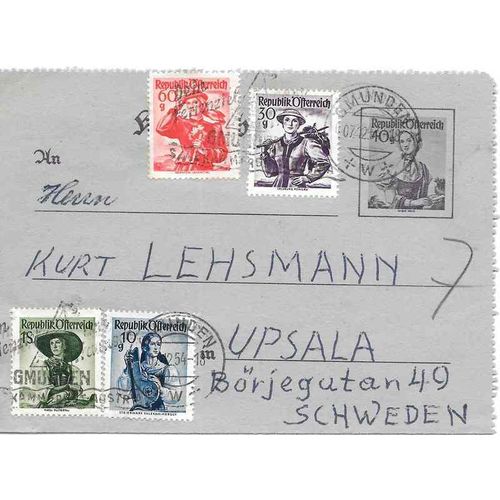 Austria 1954 Postal Letter Card, upreated Gmunden to Upsala Sweden