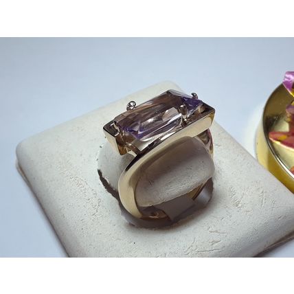 Custom 8ct Radiant Cut Natural Amethyst Bypass Italian 14Kt YellowGold Ring14626