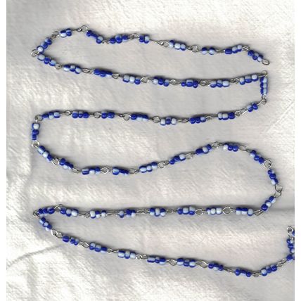 Blue White Beaded Rosary Chain Silver Tone 1 Yard Jewelry Crafting bdc01