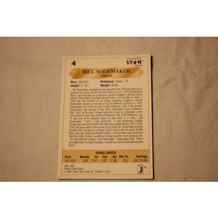 Bill Shoemaker 1991 Jockey Star NO. 4
