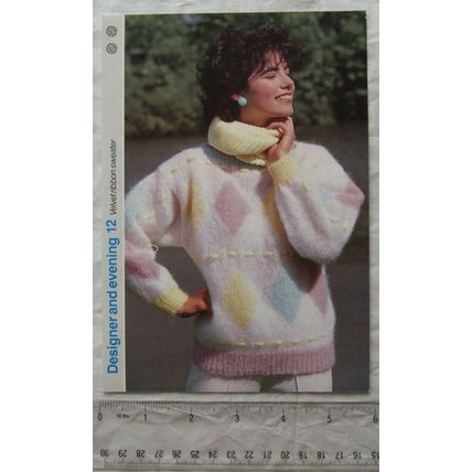 1986 Designer & evening pattern 12 velvet ribbon sweater, Mohair