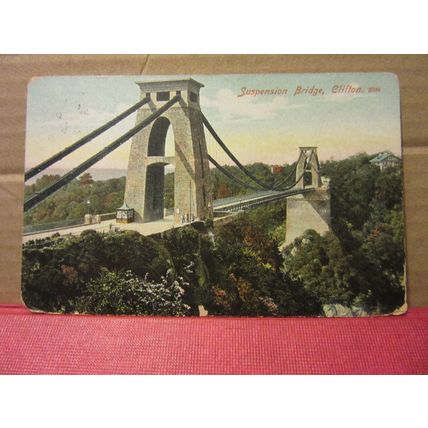 CLIFTON SUSPENSION BRIDGE, BRISTOL used antique postcard by M.J.R. 1907 pm =