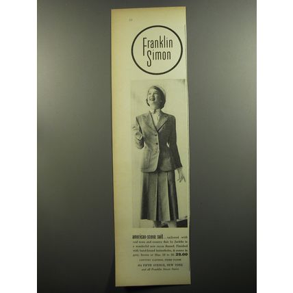 1952 Franklin Simon Jackfin Suit Ad - American-Scene Suit