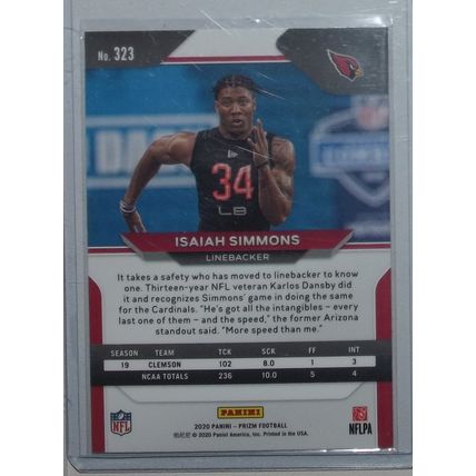 2020 Panini Prizm ISAIAH SIMMONS (Cardinals) Rookie Card #323