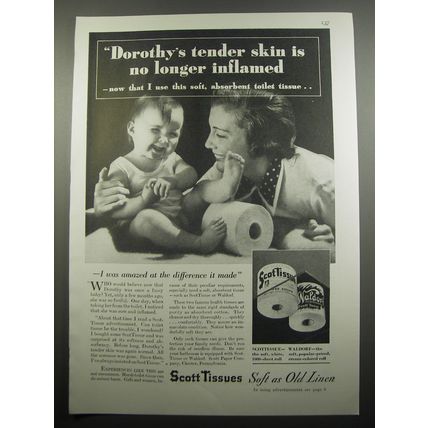 1933 Scott Tissues Ad - Dorothy's tender skin is no longer inflamed