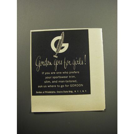 1957 Gordon of Philadelphia Sportswear Ad - Gordon goes for girls