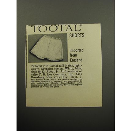 1957 Tootal Shorts Advertisement - imported from England