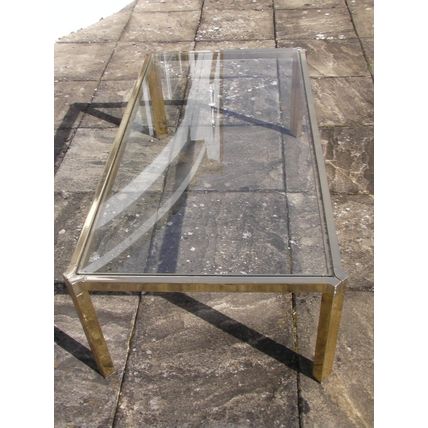 Large Metal Frame Coffee Table for Repair (Rusty) Brass Effect Glass Top modern
