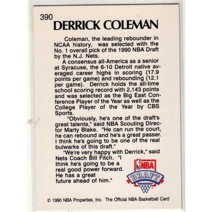 1990-91 Hoops Derrick Coleman RC basketball card #390- Nets