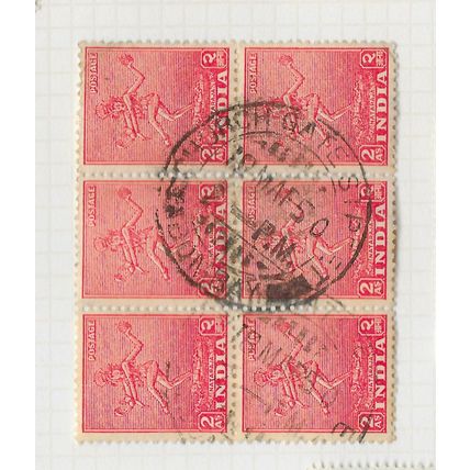 INDIA 1949 NATARJA BLOCK OF 6 STAMPS CHURCH GATES STEPS PMK WMK STARS SG313 313