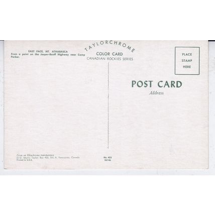 Mount Athabasca East Face Canada Postcard unused VGC