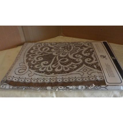 Vintage Nottingham Lace Tablecloth - Brown & White (52in x 52in) - NEW & SEALED