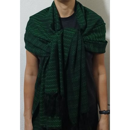 Elegant-Ultra-Soft-Lightweight **BLACK-GREEN** Traditional Rebozo Shawl Mexico