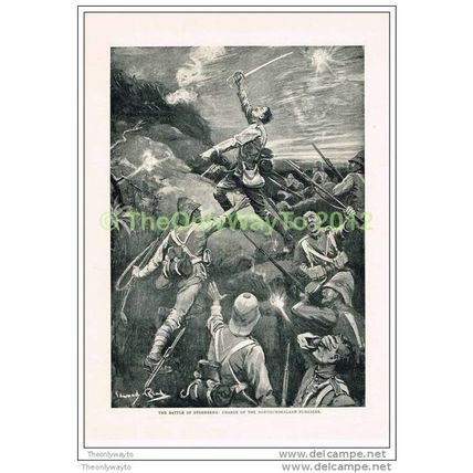 BATTLE OF STORMBERG, CHARGE OF NORTHUMBERLAND FUSILIERS, BOOK ILLUSTRATION c1900