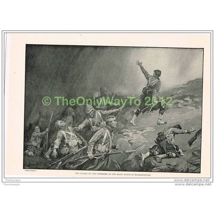 CHARGE OF 2 COMPANIES OF BLACK WATCH AT MAGERSFONTEIN, BOOK ILLUSTRATION, c1900