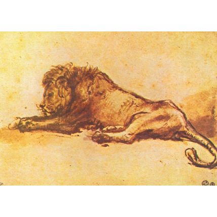 Rembrandt Van Rijn Lion Pen & Brush With Brown Ink Painting Postcard