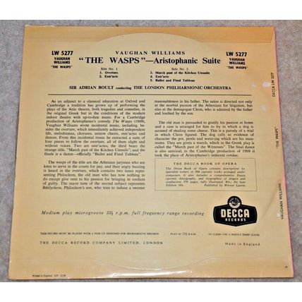 VAUGHAN WILLIAMS The Wasps LP vinyl record Decca London Philharmonic CLASSICAL