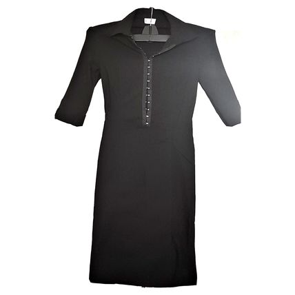 Miss Selfridge Black Dress Hook and Eye Stretch VTG Bodycon Size 10 UK