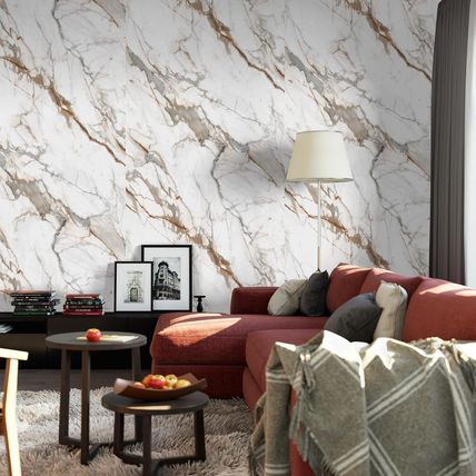 Marble Peel and Stick Waterproof Wall Paneling, 118" X 47" Calacatta Gold Glossy