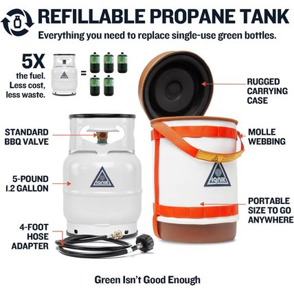 Ignik Refillable Gas Growler Deluxe 5-Pound Propane Tank with Carry Case and Ada