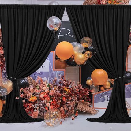20 Ft X 10 Ft Wrinkle Free Black Backdrop Curtain for Parties, 4 Panels 10Ft Pol